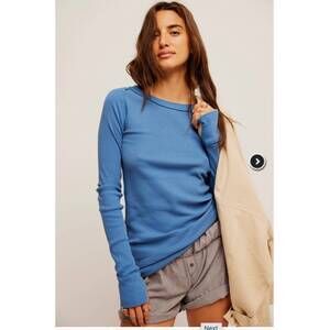 NEW FREE PEOPLE women's honey b crew neck top in copenhagen blue